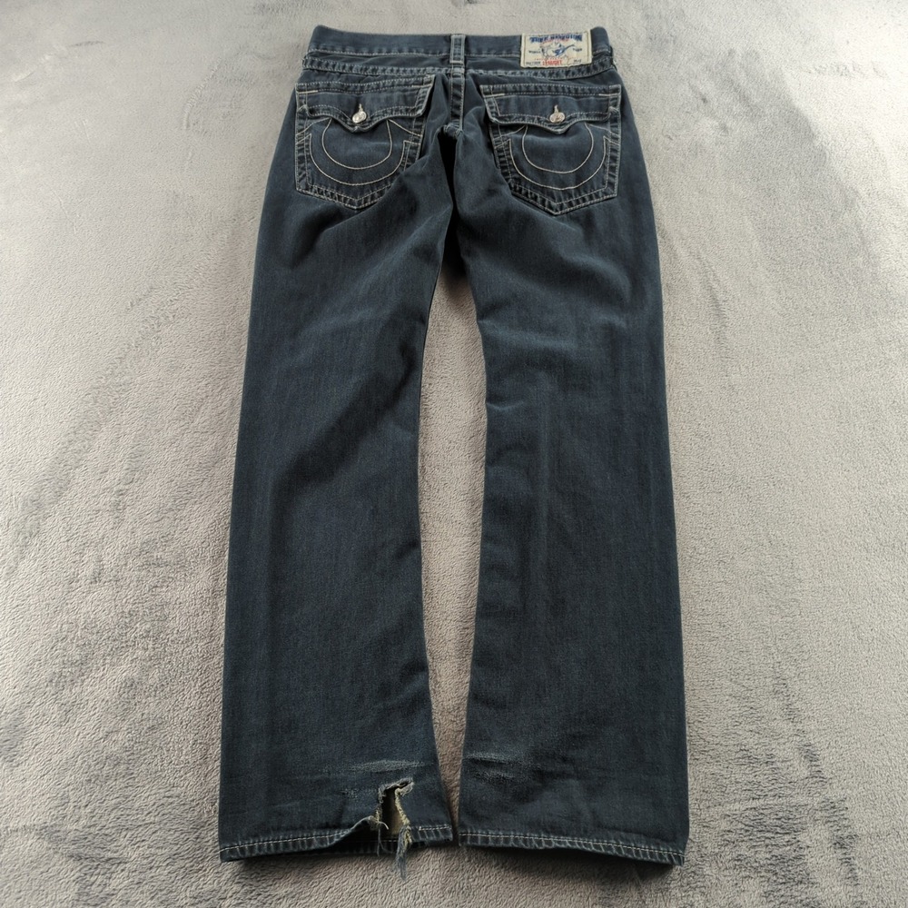 True Religion Jeans 31 (Fits 32x34) Blue Dark Wash Contrast Stitching Grunge